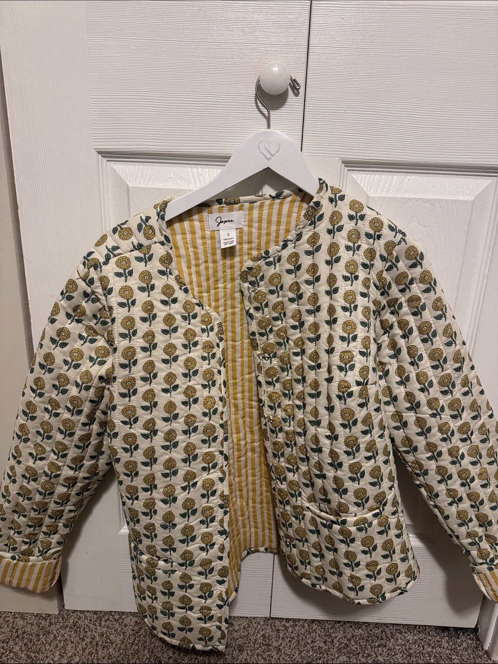 Japna Quilted Floral Puffer Jacket - Cream and Mustard
